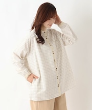 先染め配色バンド カラーチュニックシャツ