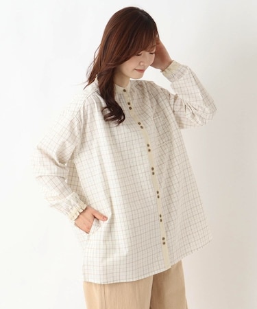 先染め配色バンド カラーチュニックシャツ