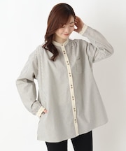 先染め配色バンド カラーチュニックシャツ