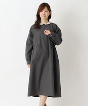 綿麻ネック配色フレアワンピース