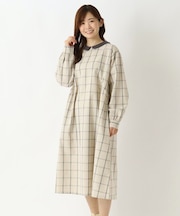 綿麻ネック配色フレアワンピース