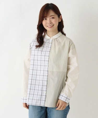 ネックギャザー長袖ブラウス