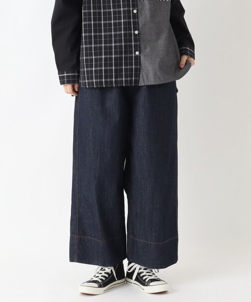ツイル&デニム9分丈ワイドストレートパンツ
