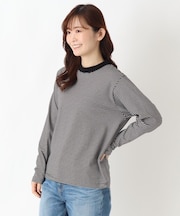 クルーネック 長袖細ボーダープルオーバー