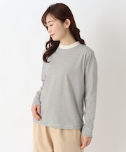 クルーネック 長袖細ボーダープルオーバー