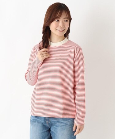 クルーネック 長袖細ボーダープルオーバー