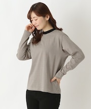 クルーネック 長袖細ボーダープルオーバー