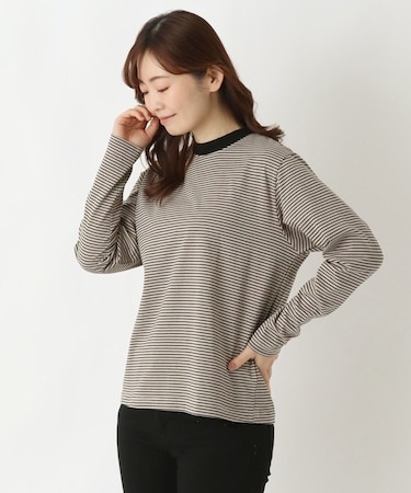 クルーネック 長袖細ボーダープルオーバー
