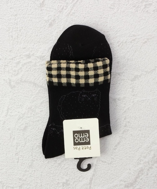 ◆PP エモエモ フワ猫ギンガム クォーターソックス