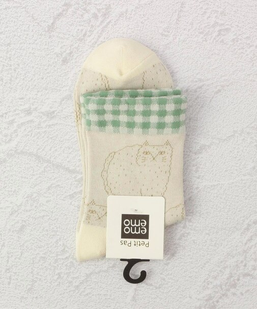 ◆PP エモエモ フワ猫ギンガム クォーターソックス