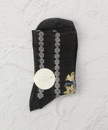 ◆PP イロハ 麻入 フラワー クォーターソックス