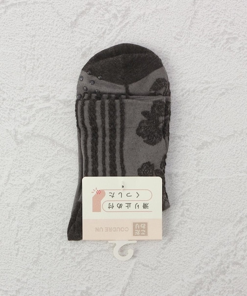 ◆コダワリ スベリ止ラインフラワ クォーターソックス