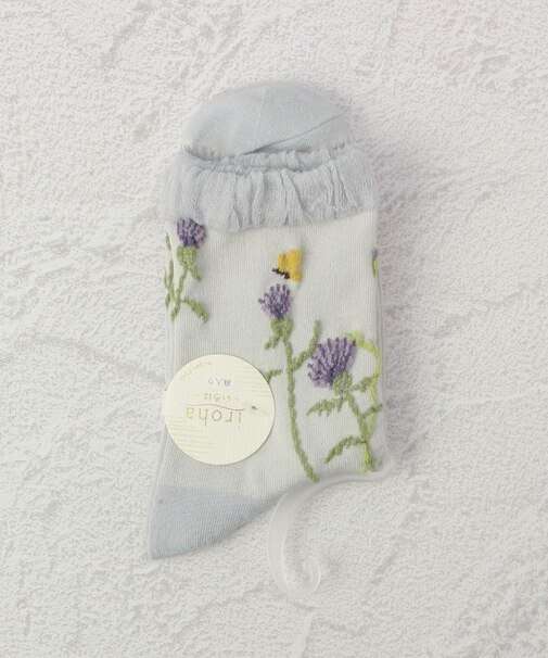 ◆PP イロハ 麻入アザミ蝶 クォーターソックス