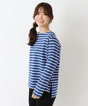 コットン ボートネックボーダー長袖プルオーバー
