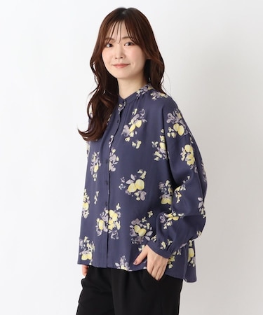 綿レーヨン 水彩プリントブラウス