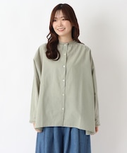 綿麻スタンドカラー 刺繍入りブラウス