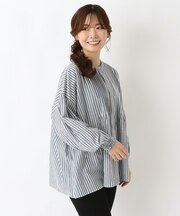 コットン長袖ピンタックブラウス