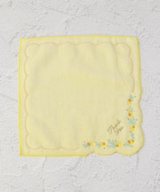 ◆【ワンズテラスオリジナル】ミモザ刺繍 タオルハンカチ スカラップ