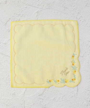 ◆【ワンズテラスオリジナル】ミモザ刺繍 タオルハンカチ スカラップ