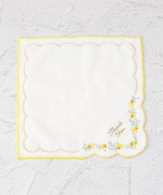 ◆【ワンズテラスオリジナル】ミモザ刺繍 タオルハンカチ スカラップ