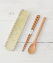 【ワンズテラスオリジナル】クリア 木製箸・スプーンセット ミモザ