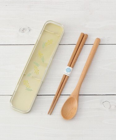 【ワンズテラスオリジナル】クリア 木製箸・スプーンセット ミモザ