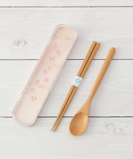 【ワンズテラスオリジナル】クリア 木製箸・スプーンセット サクラ