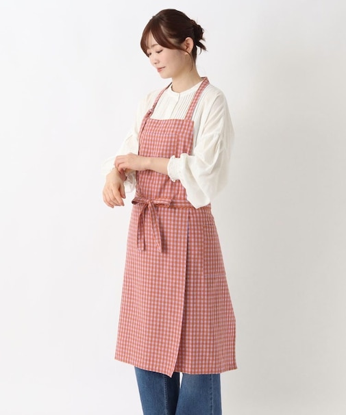 カラードギンガム ロングエプロン
