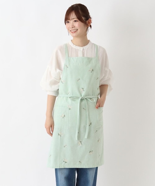 フラワー 刺繍エプロン X型｜ワンズテラスの通販｜&mall（アンドモール