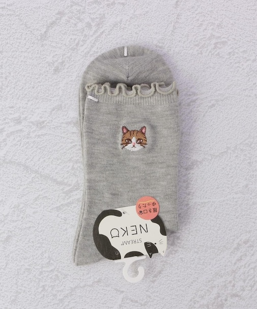 ◆猫刺繍 クォーターソックス