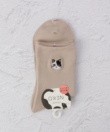 ◆猫刺繍 クォーターソックス