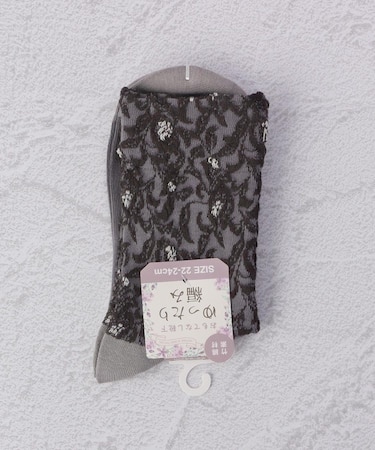 ◆フロート花柄ゆったり編み クォーターソックス