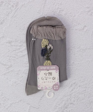 ◆フロートライン花柄ゆったり編み クォーターソックス