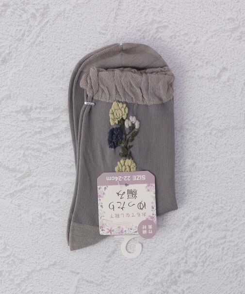 ◆フロートライン花柄ゆったり編み クォーターソックス