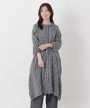 コットン楊柳 Wガーゼ8分袖フリルワンピース