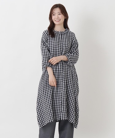 コットン楊柳 Wガーゼ8分袖フリルワンピース