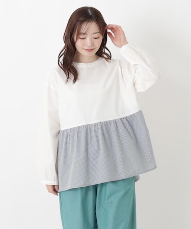 コットンタイプライターペプラム切替シャツ