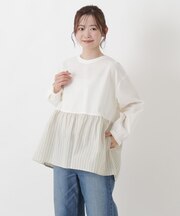 コットンタイプライターペプラム切替シャツ