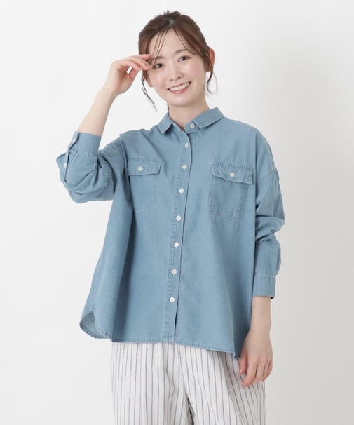 デニム前開きブラウス