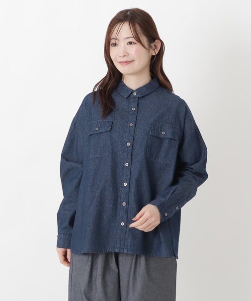 デニム前開きブラウス