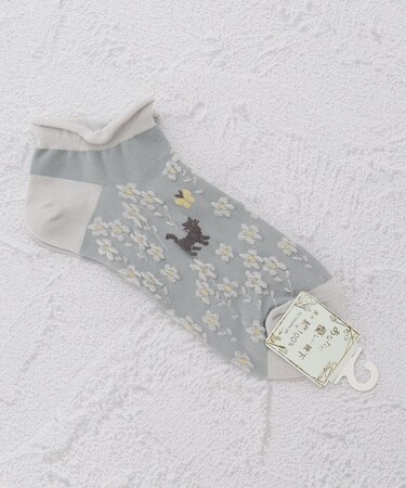 ◆あなたに優しい 猫とお花畑 アンクルソックス