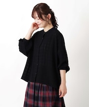 バンドカラー シアーチェックシャツ