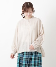 バンドカラー シアーチェックシャツ