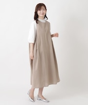 綿麻 サイドギャザー ノースリーブワンピース