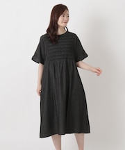 スモッキング 刺繍入りデニムワンピース