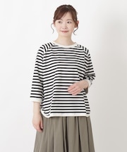 クルーネック 7分袖ボーダープルオーバー