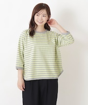 クルーネック 7分袖ボーダープルオーバー