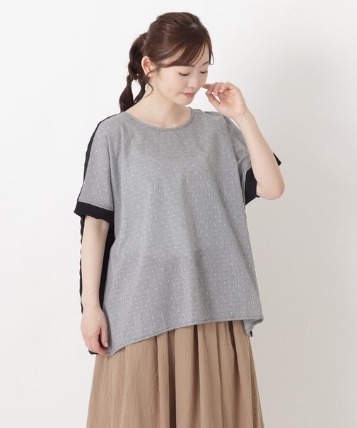 異素材 プルオーバーブラウス