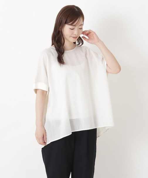 異素材 プルオーバーブラウス