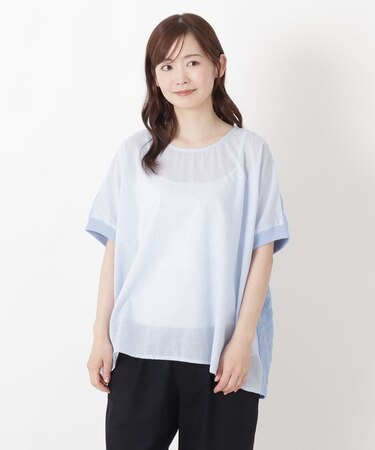 異素材 プルオーバーブラウス